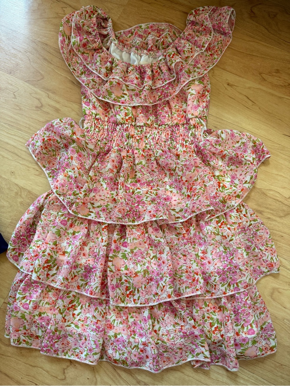 Girls pink Floral Ruffle Tiered Sundress